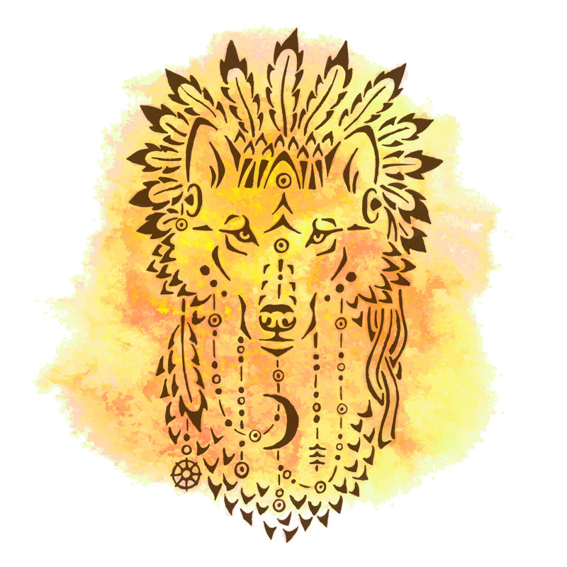 Wolf In War Bonnet by Baksiabat - Wrapped Canvas Print, 76cm H x 76cm W