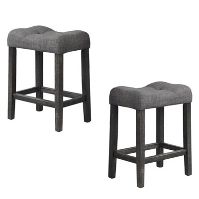 Counter Height Dining Stool Set Of 2, Transitional Style Stool With Footrest Tufted Seat Kitchen Bar Stool, Charcoal