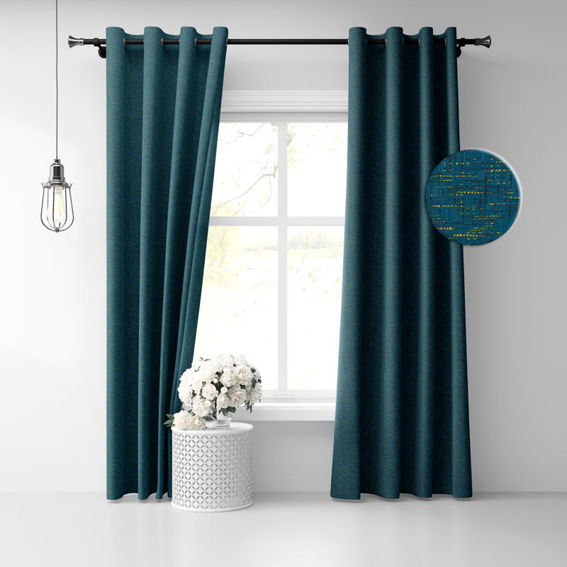 Paire de rideaux semi-transparents avec œillets, Bleu sarcelle, l 50 po x L 90 po