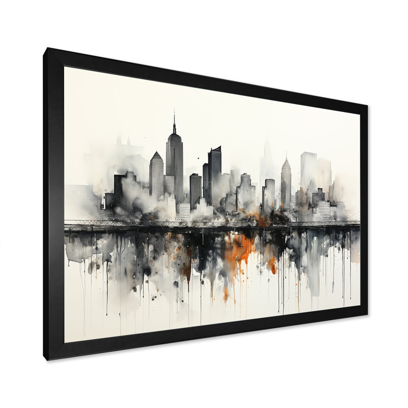 Onyx Outline Sckycraper Building I sur toile, H 12 po x l 20 po x P 1 po, Cadre simple noir