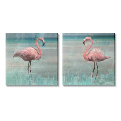 " Tropical Flamingoes Grazing " by Nan 2 - Pieces