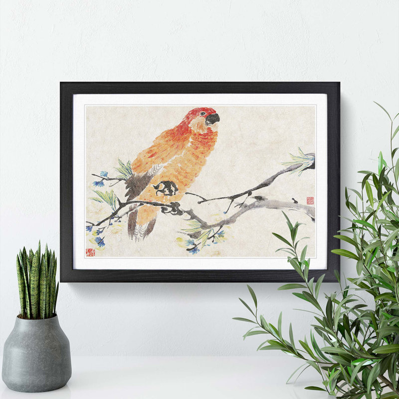 Parrot by Ren Yi - Framed Print, 48cm H x 65cm W x 2cm D, Black Framed