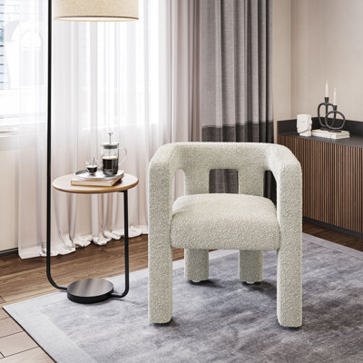 Chaise de salle à manger moderne en forme de tonneau, fauteuil rembourré en lin avec accoudoirs et dossier, pour le salon de la salle à manger