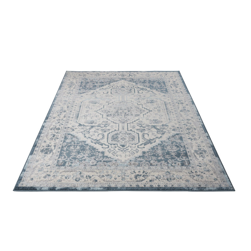 Tapis bleu / crème Seidel, Rectangle 5 pi 2 po x 7 pi 6 po