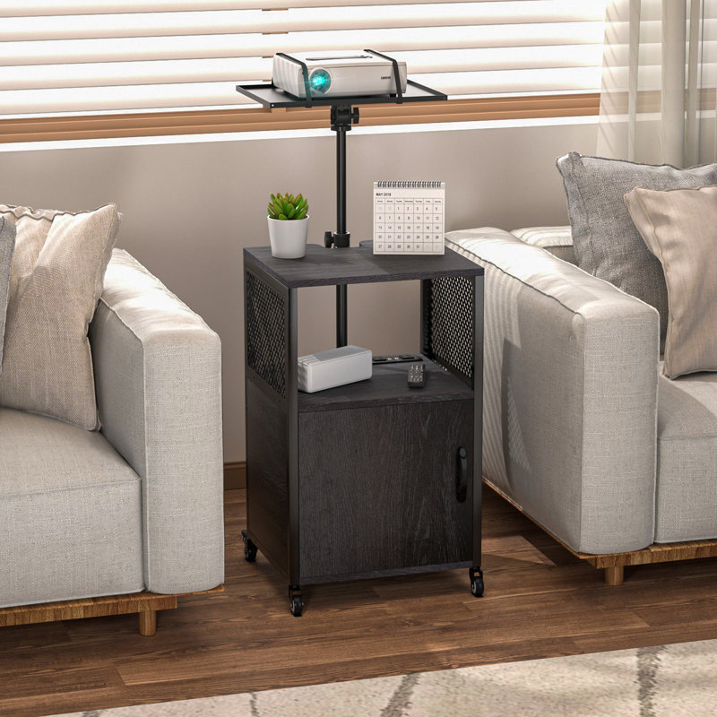 Adjustable Height Black MDF and Steel Projector Cart