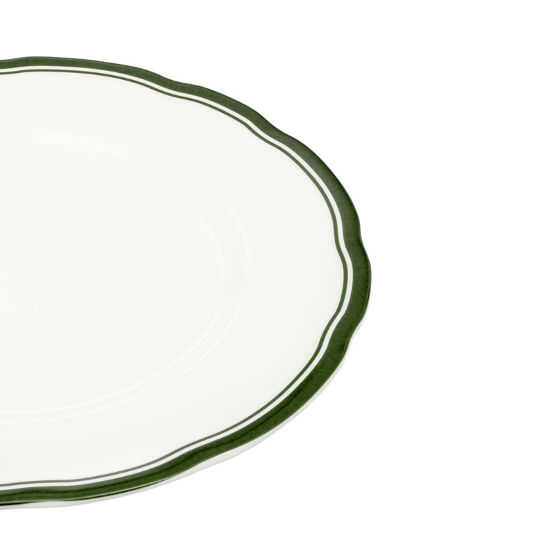 Assiette festonnée 8 po, Blanc / Vert forêt