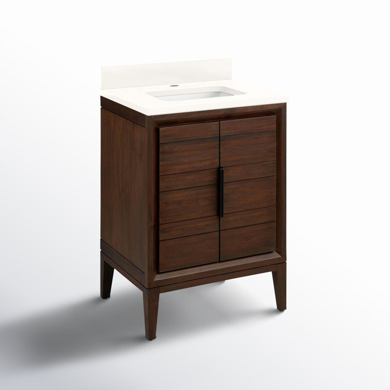 24" Aliso Single Bathroom Vanity Set with Rectangular Undermount Sink, Arctic White Quartz, Java, Single-Hole Centered