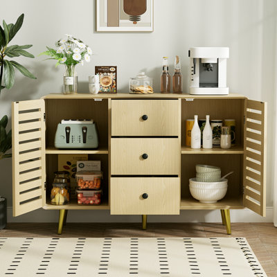 47.2" Sideboard With 3 Drawers, Adjustable Shelves, Storage Cabinet With Doors