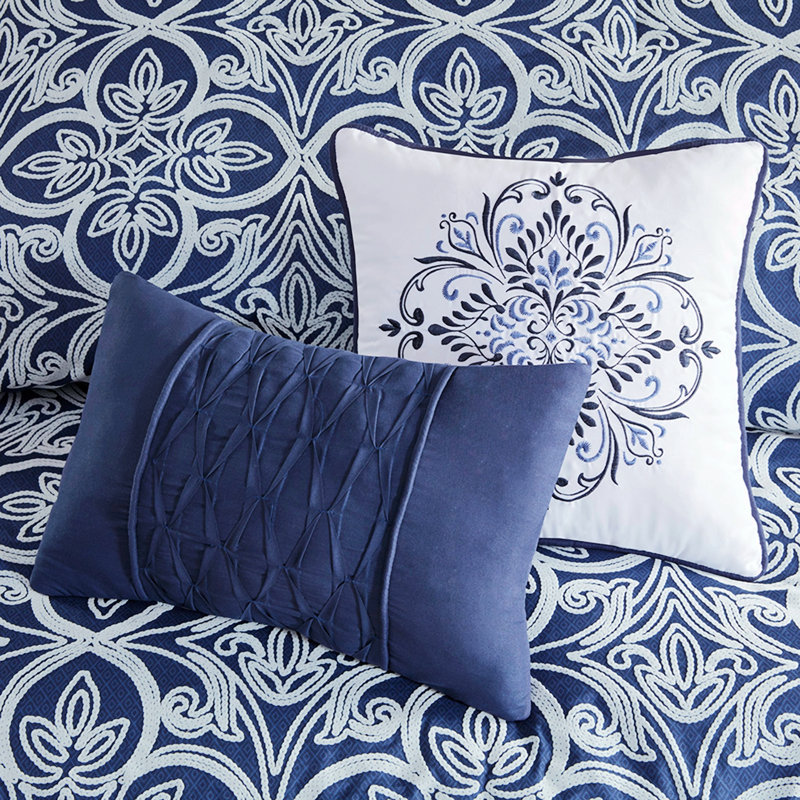 Polyester Comforter, Taupe/Blue Geometric Shapes, Full Comforter + 4 Pillowcases