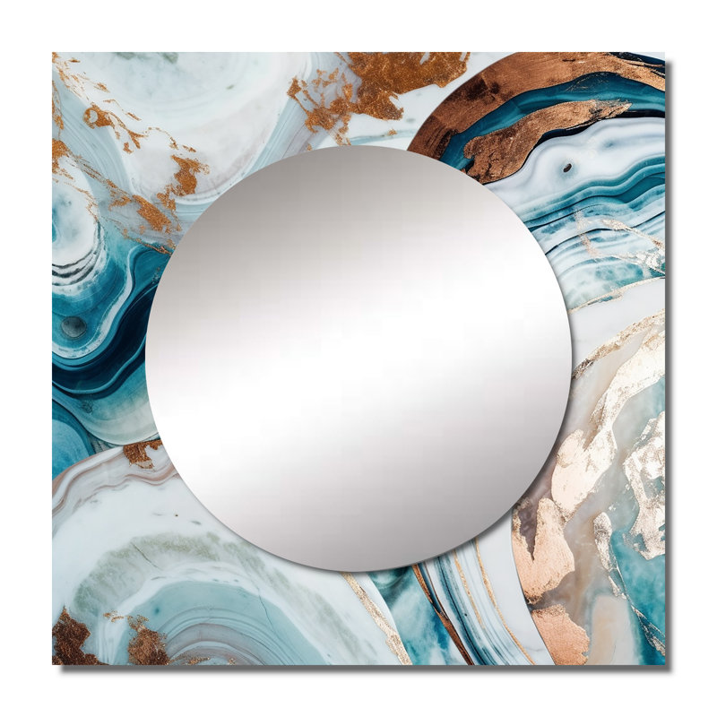 Malu - Grand miroir carré abstrait en marbre pour décoration murale, 23 po x 23 po