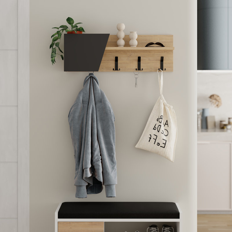 Almat Wall Mounted Required 5 - Hook Wall Mounted Coat Rack, Sapphire Oak/Anthracite