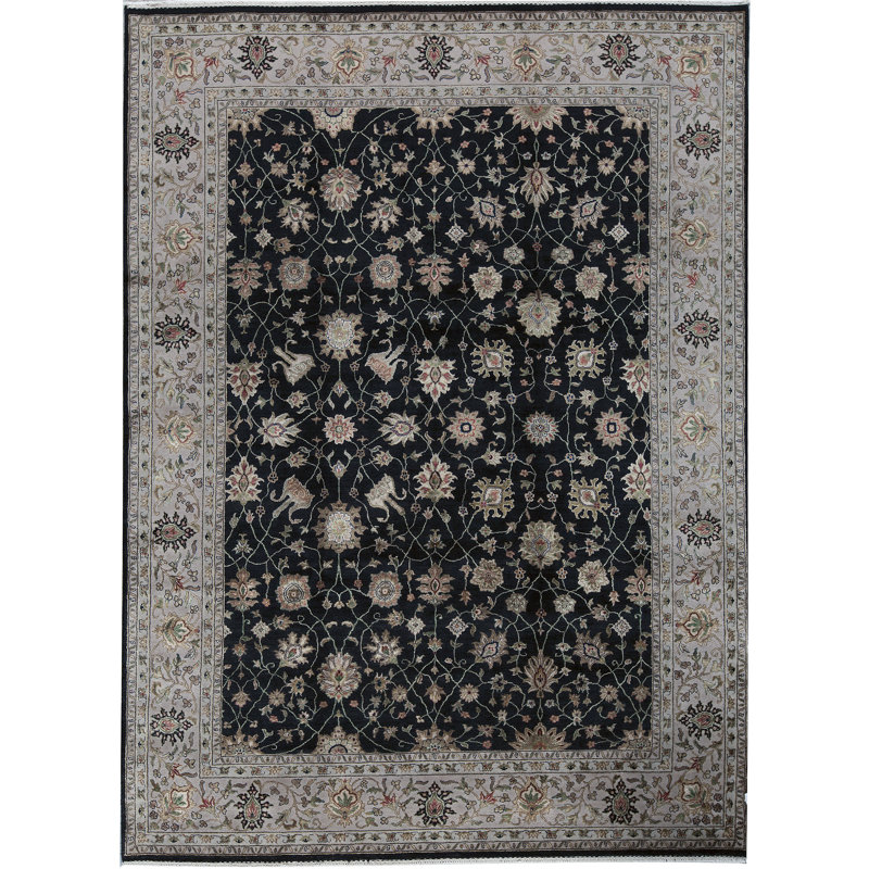 Tapis noir et beige noué à la main de haute qualité