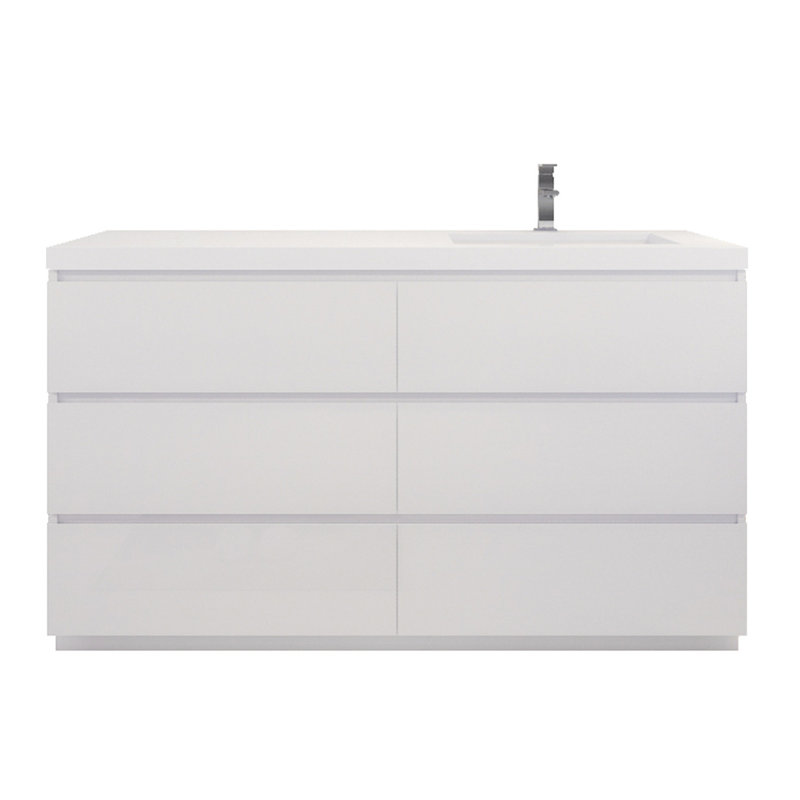 Ensemble de meuble-lavabo simple 60 po Hanzila, Blanc ultrabrillant