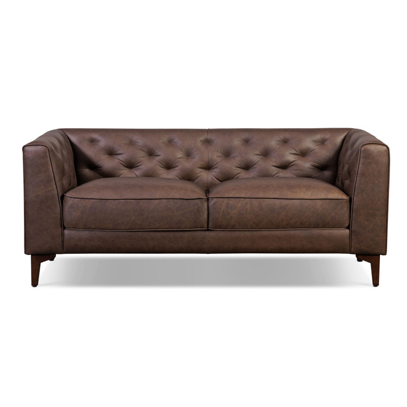 Peale 74" Genuine Leather Square Arm Sofa, Bridle Brown