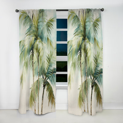 Green Minimalism Palm Trees I - Traditional Velvet Curtain - Room Darkening - 1 Panel