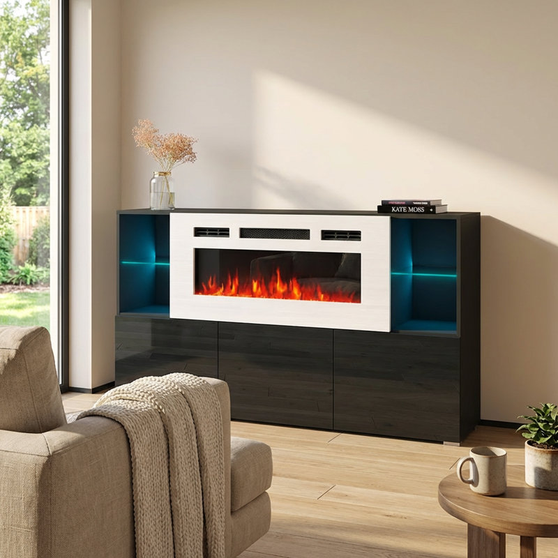 Buffet 63 po avec foyer électrique Camberlynn, Noir