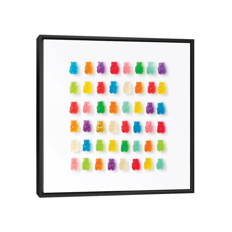 Reproduction de photo « Rainbow Bears » par Erin Summer, Pas de tapis, Toile avec cadre noir, H 37 po x l 37 po x P 1,5 po