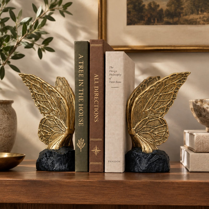 Serre-livres en résine papillon avec détails sculptés