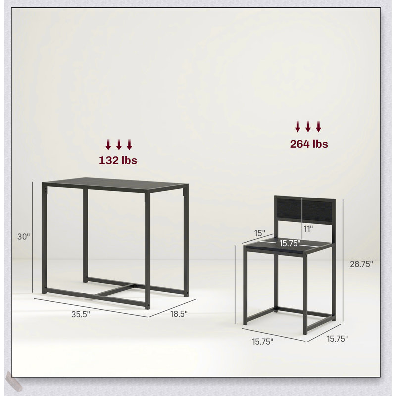 Table de salle à manger industrielle compacte pour 2 personnes, conception peu encombrante avec table robuste et chaises confortables