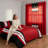 Queen Size 9-Piece Modern Red & Black Geometric Complete Bed in a Bag: Water Repellent Quilted Bedspread, 2 Shams, and 6-Panel Light Filtering Grommet Curtains - Transitional Coverlet Set-129499539-121273314