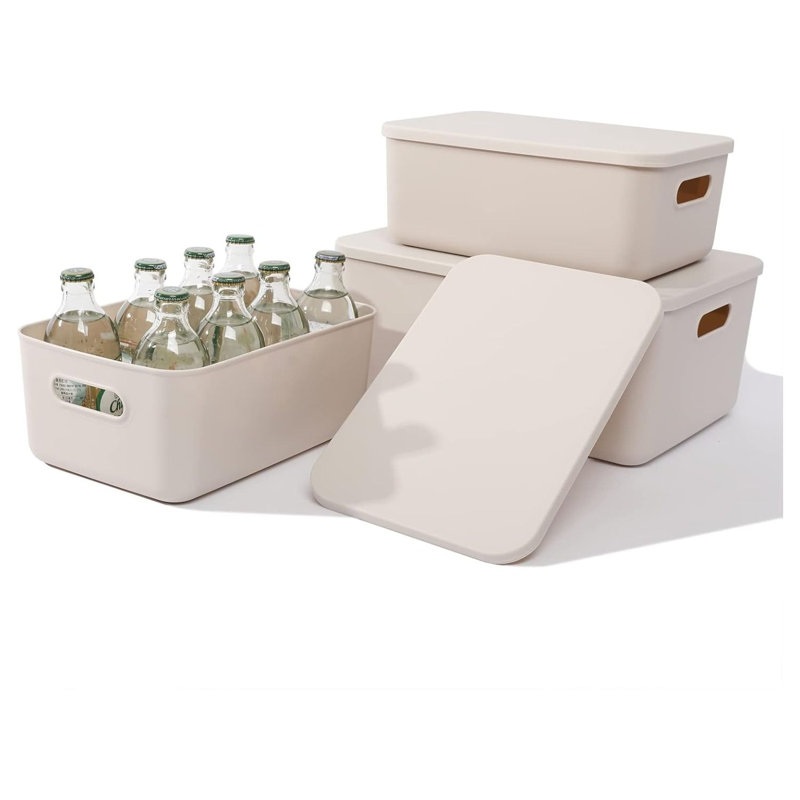 Lidded Knit Storage Basket Set Light Grey 3 Piece