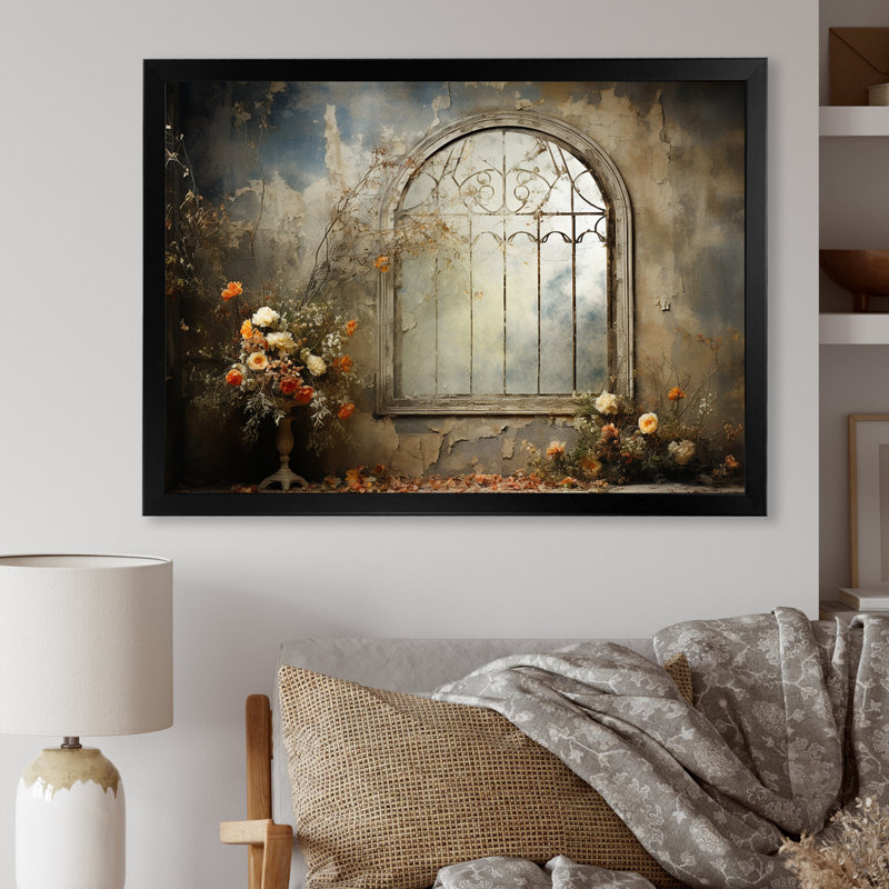 Fenêtre Hauting Floral, Cadre d'angle fermé noir, H 16 po x l 32 po x P 1 po