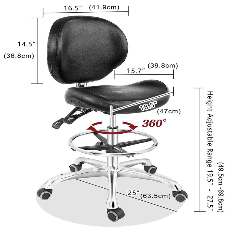 Emmetta Backed Adjustable Height Ergonomic Industrial Stool