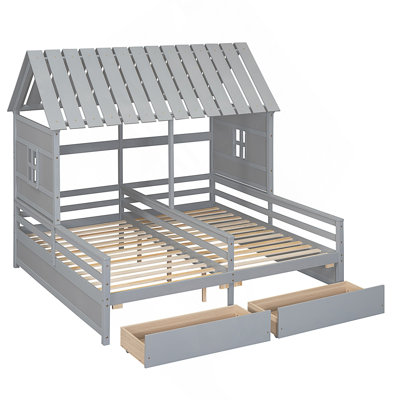 Lits plateforme simple avec deux tiroirs, lit combiné, 2 lits côte à côte