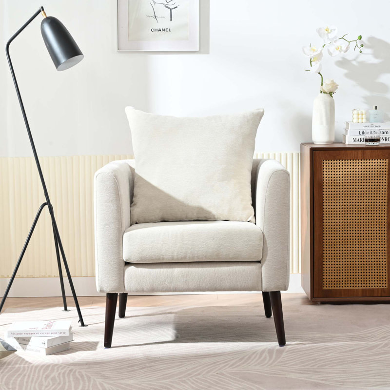 Chaise d'appoint avec pieds en bois et coussin moelleux, Chenille beige