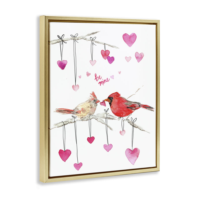 «Be Mine Cardinals» par Melissa Hyatt, H 31 po x l 25 po, Cadre flottant métallique doré