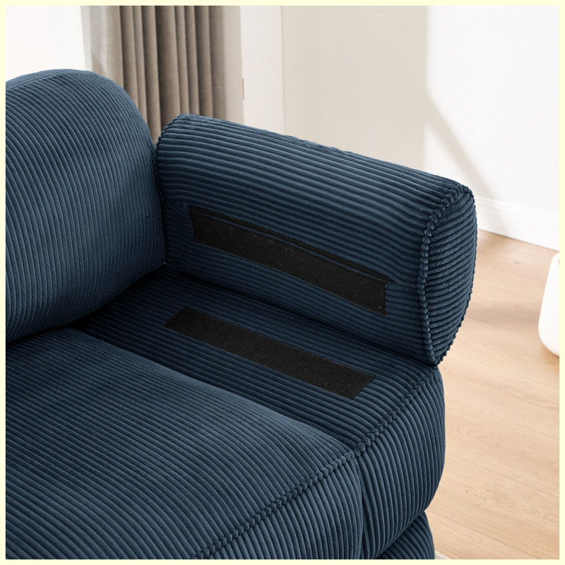 Canapé sans accoudoirs en velours côtelé avec 1 coussin - bleu