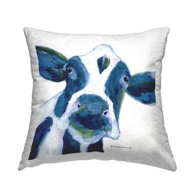 Holy Cow Farm Animal Portrait Outdoor Printed Pillow by Stephanie Workman Marrott