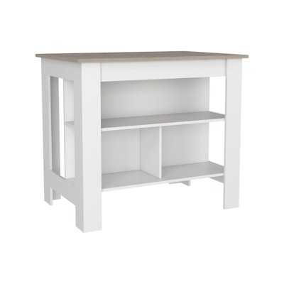 Kitchen Island, Kitchen Table 35" H, Three Open Storage Shelves, Four Legs
