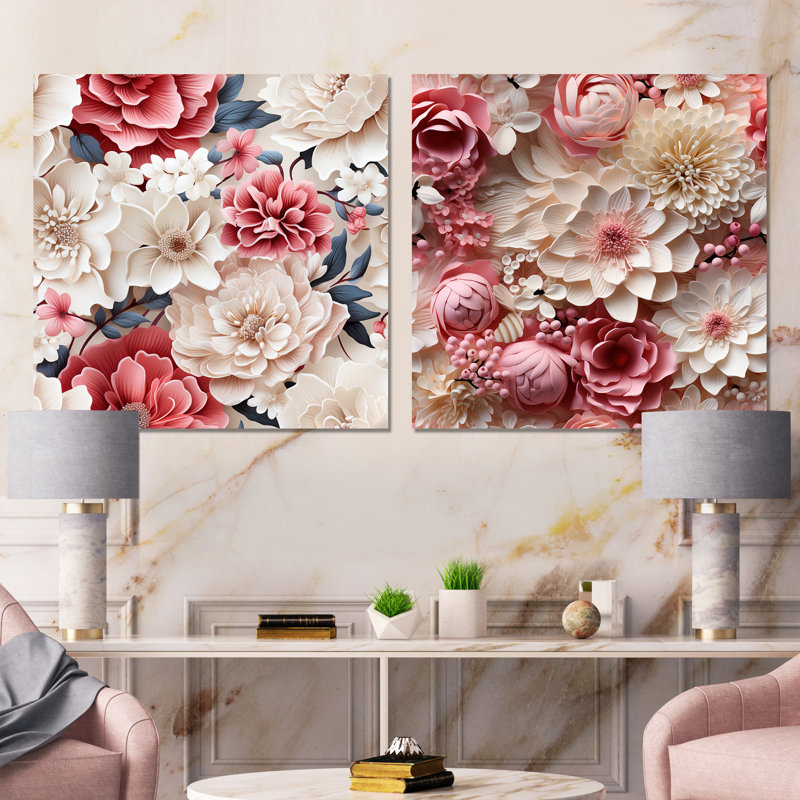 Maelys - Ensemble de 2 reproductions d'art murales florales, Toile tendue, H 16 po x l 33 po x P 1 po