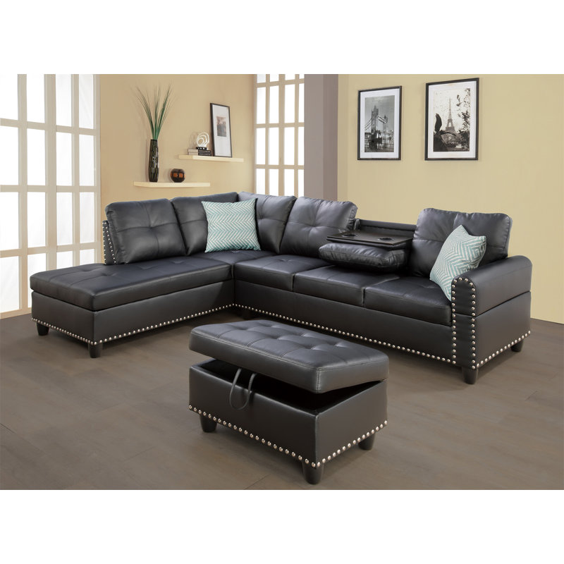 Canapé avec méridienne avec repose-pieds de 97,2 po de large Scherer, Similicuir brun