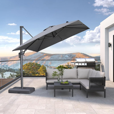 Parasol carré en porte-à-faux 8 pi Arlmont & Co. avec tissu recyclé résistant à la décoloration et rotation à 360 degrés