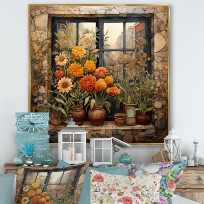 Yellow And Green Flower Farm Window I - Floral Window Wall Art