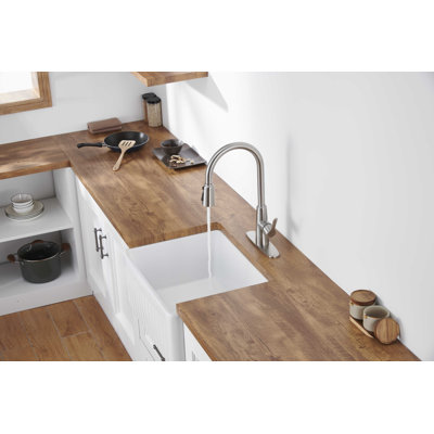 Kitchen Sink Faucet With Pull Out Sprayer Brushed Nickle,Stainless Steel High Arc Kitchen Sink Faucet, 3 Way Setting Single Handle Kitchen Faucets With Deck Plate