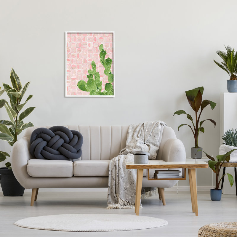 Motif géométrique abstrait cactus, H 30 po x l 24 po x P 1,5 po, Giclée encadrée blanc bord de mer
