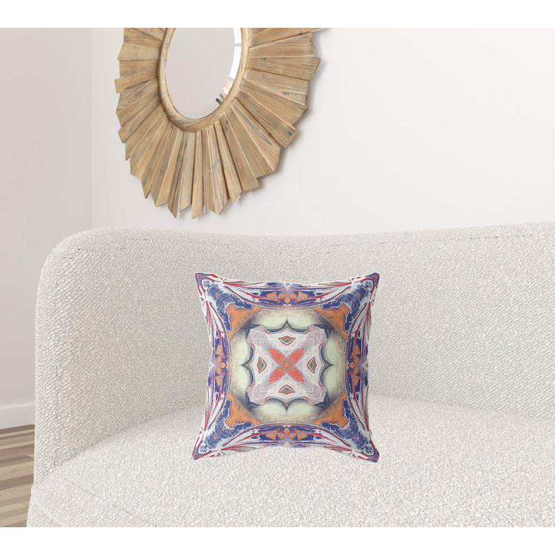 Coussin 18 po x 18 po, Bleu orange / jaune pâle / blanc
