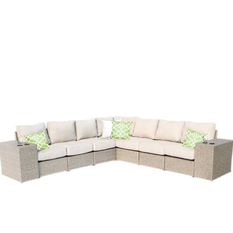 9 - Piece Outdoor For 6 People, Sectional Design, Modular & Reversible, Rust Frame, Fade Proof , Easy Clean Cushions Person , Complete Piece, Aluminum, All Weather Removable Cushion Covers