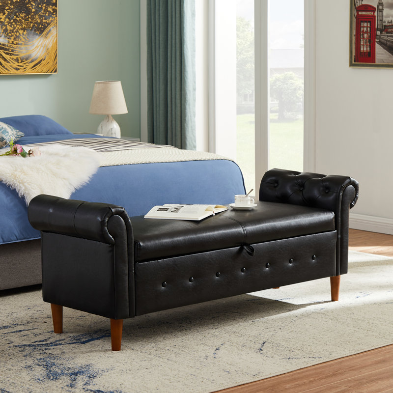 Bennison Upholstered Ottoman, Black, Faux Leather