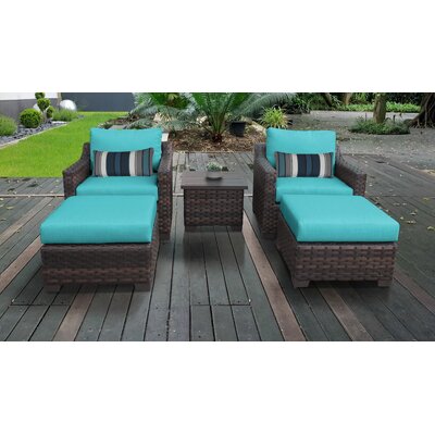 River Brook 5 Piece Outdoor Wicker Patio Furniture Set 05b -  kathy ireland Homes & Gardens by TK Classics, RIVER-05B-ARUBA