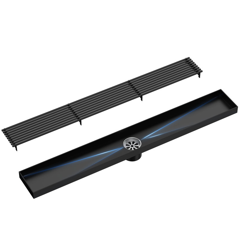  Garniture de drain de douche 23,62 po x 3,15 po, Noir mat