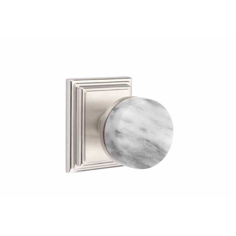 Ensemble de boutons de passage Emtek Select, rosette Wilshire, tige conique, poignée en marbre blanc, Bronze huilé