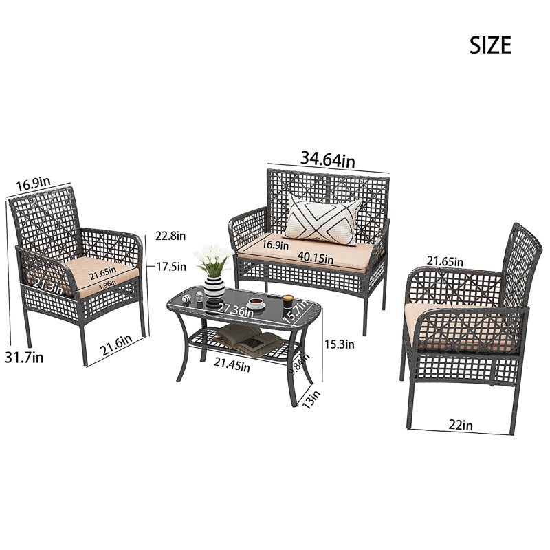 4 Pieces Outdoor Patio Furniture Set