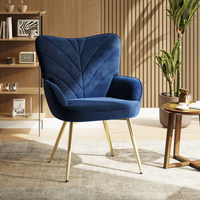 Plush Lambswool-Style Side Chair - Metal Leg Lounge Armchair