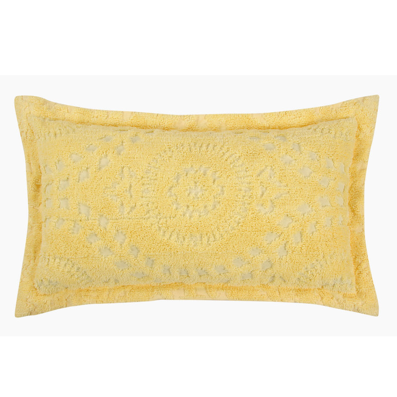 Rio 100% Cotton Tufted Pillow Sham with Medallion Pattern Machine Washable Pillow Cover for All Season, Yellow, King Sham