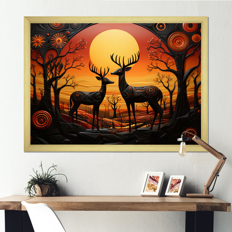 Cerf vibrant d'Afrique II sur toile, Encadrement doré, H 24 po x l 32 po x P 1 po