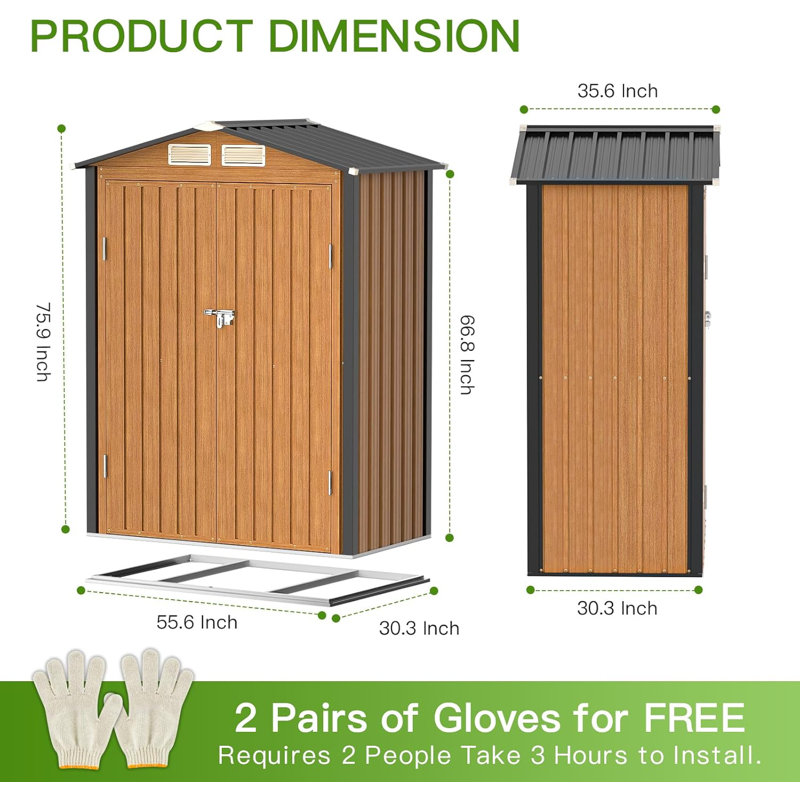 Outdoor Storage Shed 5 X 3, Metal Patio Storage Shed With Frame Floor & Lockable Door Brown